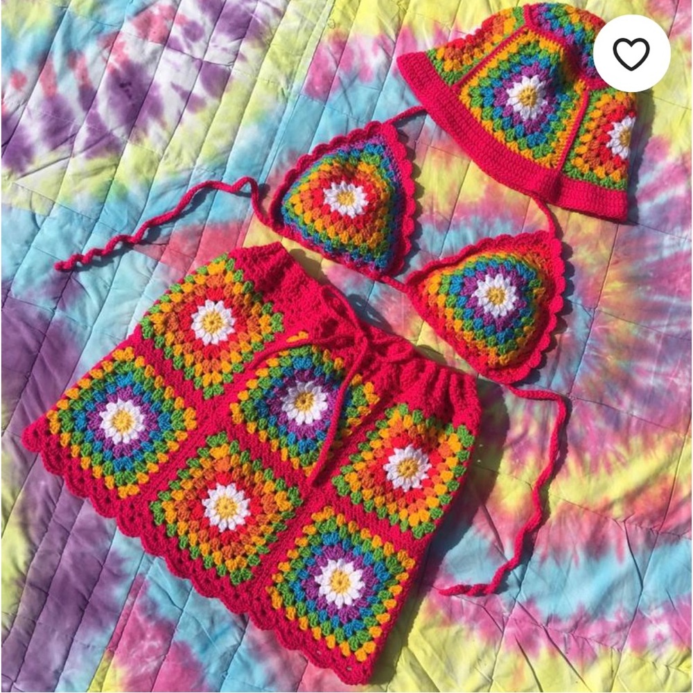 Crochet Rainbow Floral Coachella Festival Set